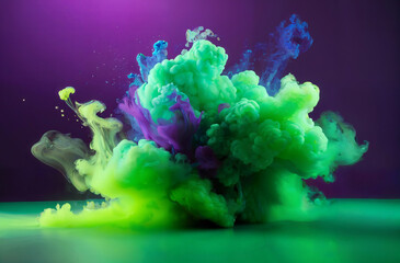 Fototapeta na wymiar green smoke explosion for background wallpaper in the purple background