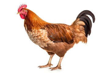 Fototapeta premium A majestic rooster standing on a pristine white backdrop created with Generative AI technology