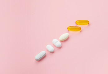 Daily vitamin dosage. Some various pills layout.