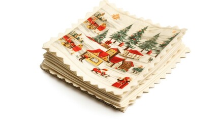 Christmas-themed cocktail napkins on White background, HD