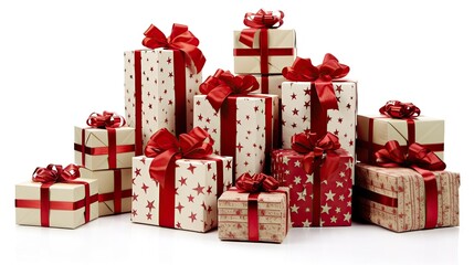 Christmas-themed gift boxes on White background, HD