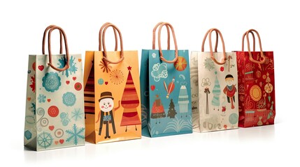 Christmas-themed gift card bags on White background, HD