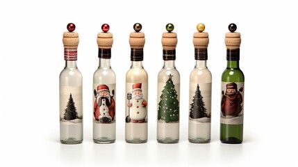 Christmas-themed wine bottle stoppers on White background, HD