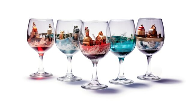 Christmas-themed wine glasses on White background, HD