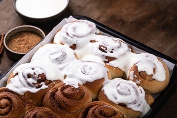 Traditional sweet cinnamon rolls or cinnabon