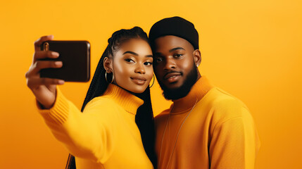 couple taking selfie with mobile phone