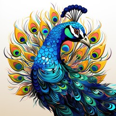 Fototapeta premium Beautiful Peacock in cartoon style isolated on a white background