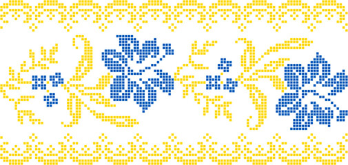 Vector illustration of Ukrainian floral ornament in ethnic style, identity, vyshyvanka, embroidery for print clothes, websites, banners. Background. Geometric design, border, copy space, frame