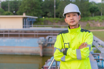 Environmental engineers work at wastewater treatment plants,Water supply engineering working at...