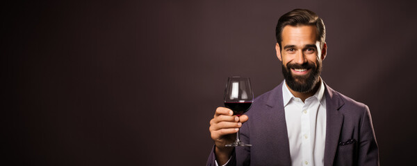 A professional oenologist conducting wine quality test isolated on a gradient background 