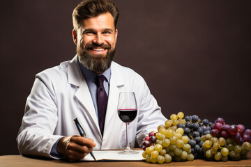 A professional oenologist conducting wine quality test isolated on a gradient background  - obrazy, fototapety, plakaty