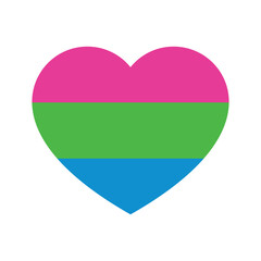 Fototapeta premium Pink, green, and blue colored heart icons, as the colors of the polysexual flag. LGBTQI concept. Flat design illustration. 
