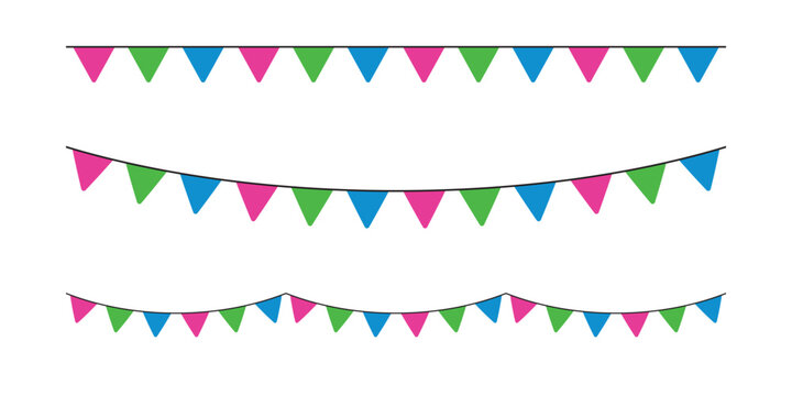 Pink, green, and blue colored party bunting, as the colors of the polysexual flag. LGBTQI concept. Flat design illustration.