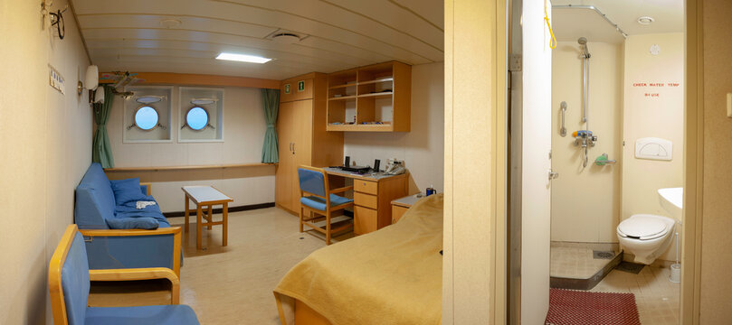 interior of a hotel room with a bed