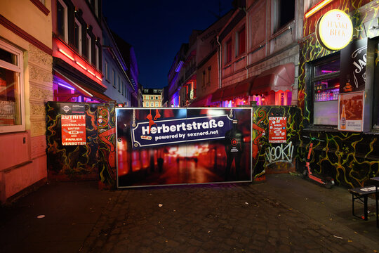 Hamburg, Germany - June 16 2023: Herbertstra&szlig;e Red Light District Street in the Kiez of St. Pauli