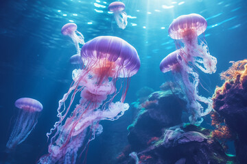 Aquatic animals concept : Jellyfish swimming at aquarium