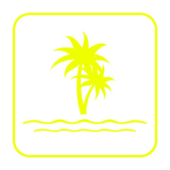 yellow beach and coconut trees square frame icon