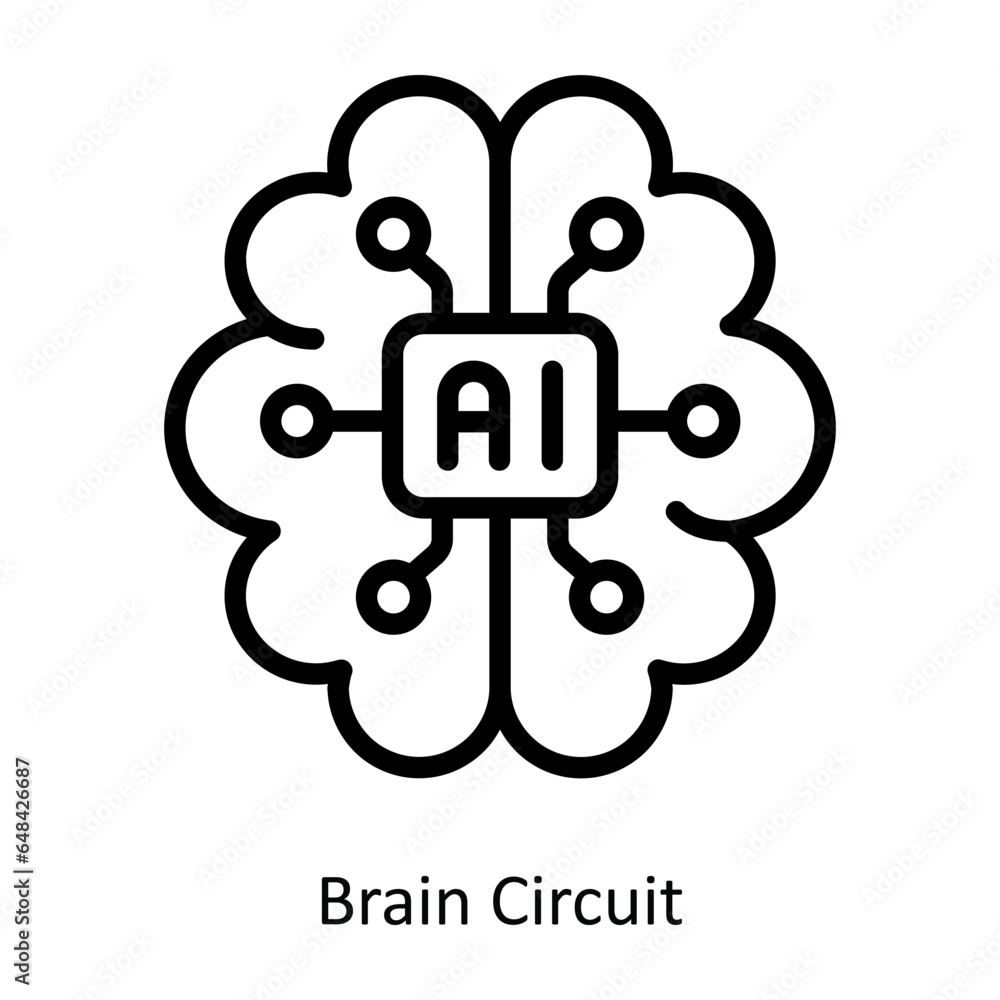 Poster brain circuit vector outline icon design illustration. artificial intelligence symbol on white backg