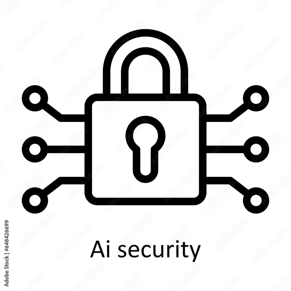 Poster ai security vector outline icon design illustration. artificial intelligence symbol on white backgro