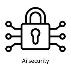 Ai Security vector  outline Icon Design illustration. Artificial intelligence Symbol on White background EPS 10 File
