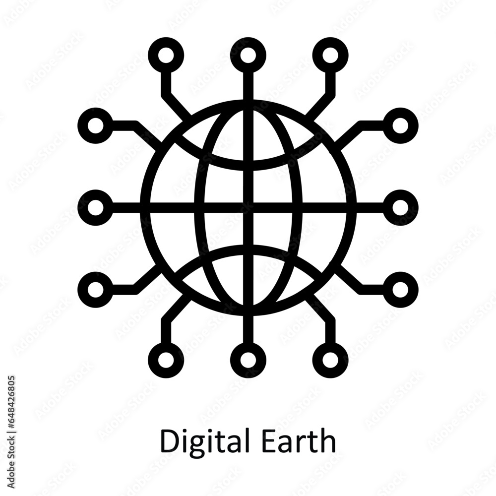 Poster digital earth vector outline icon design illustration. artificial intelligence symbol on white backg