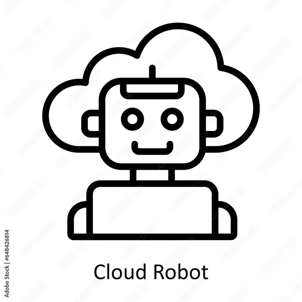 Poster cloud robot vector outline icon design illustration. artificial intelligence symbol on white backgro