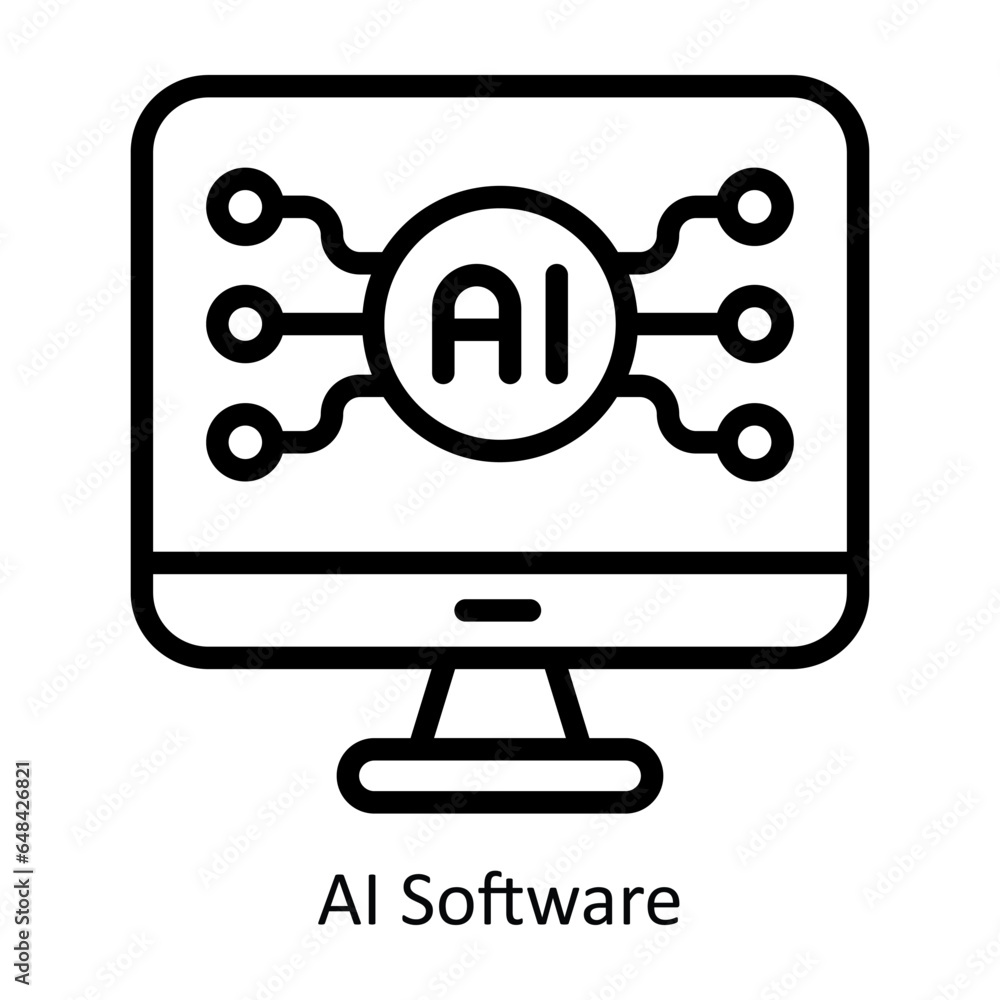 Poster ai software vector outline icon design illustration. artificial intelligence symbol on white backgro