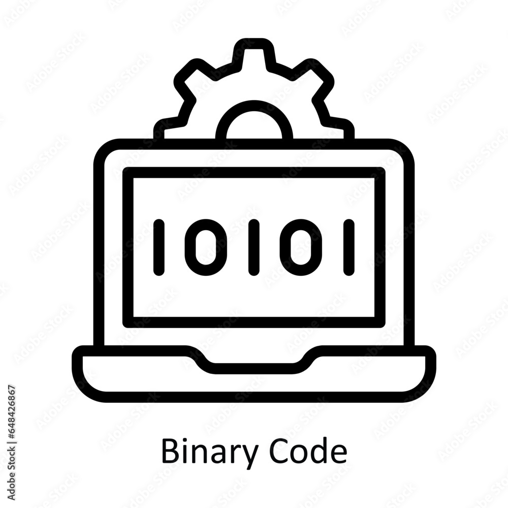 Poster binary code vector outline icon design illustration. artificial intelligence symbol on white backgro