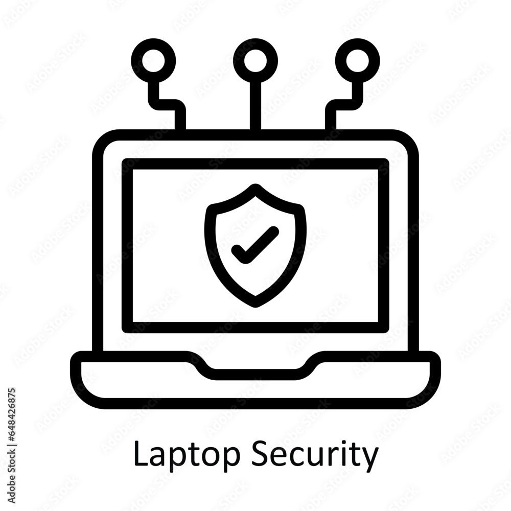 Poster laptop security vector outline icon design illustration. artificial intelligence symbol on white bac