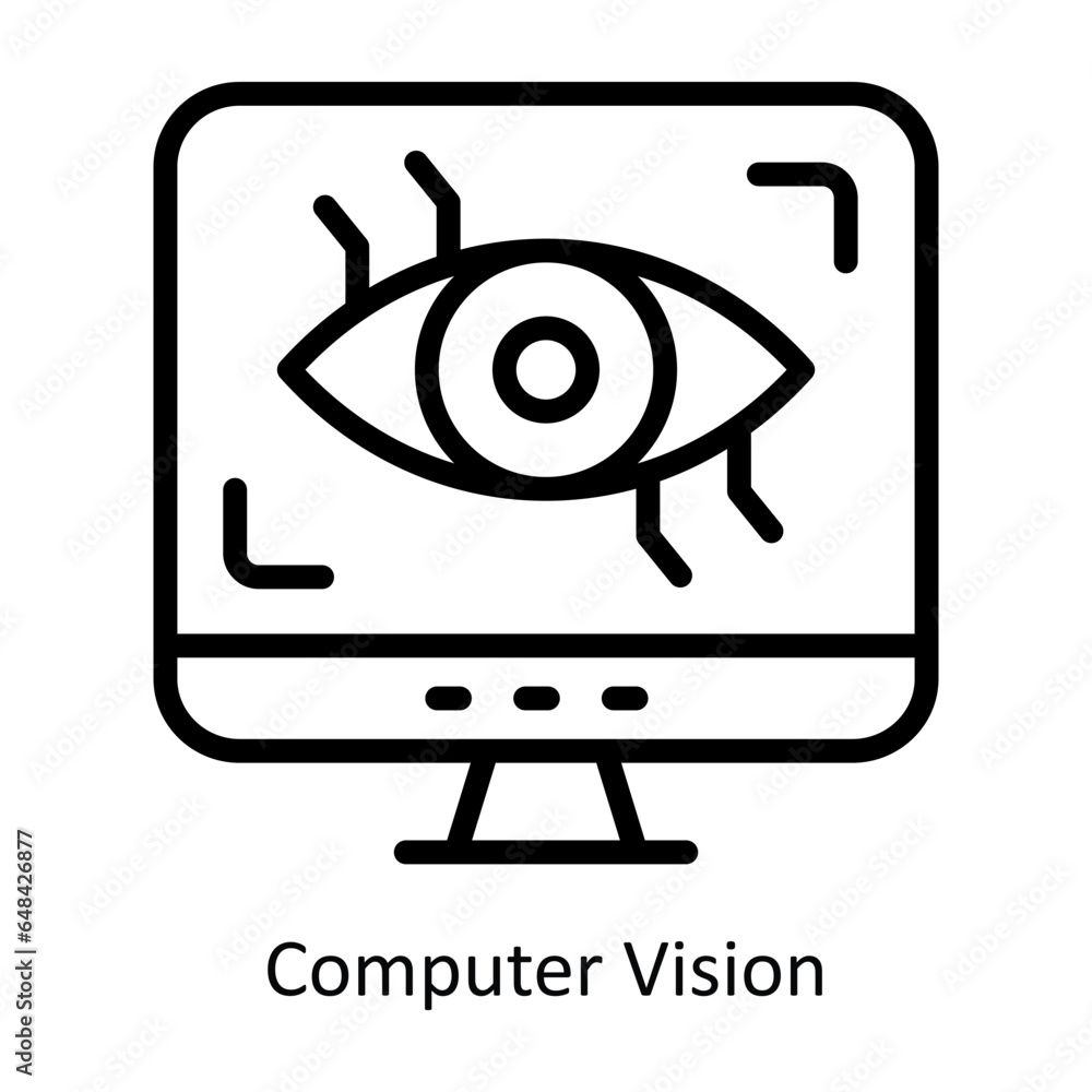 Poster computer vision vector outline icon design illustration. artificial intelligence symbol on white bac