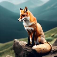 Fototapeta premium Mountain Observer: A Red Fox in its Majestic Surroundings