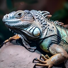 Fototapeta premium Regal Iguana: A Majestic Reptile Basking on a Rock