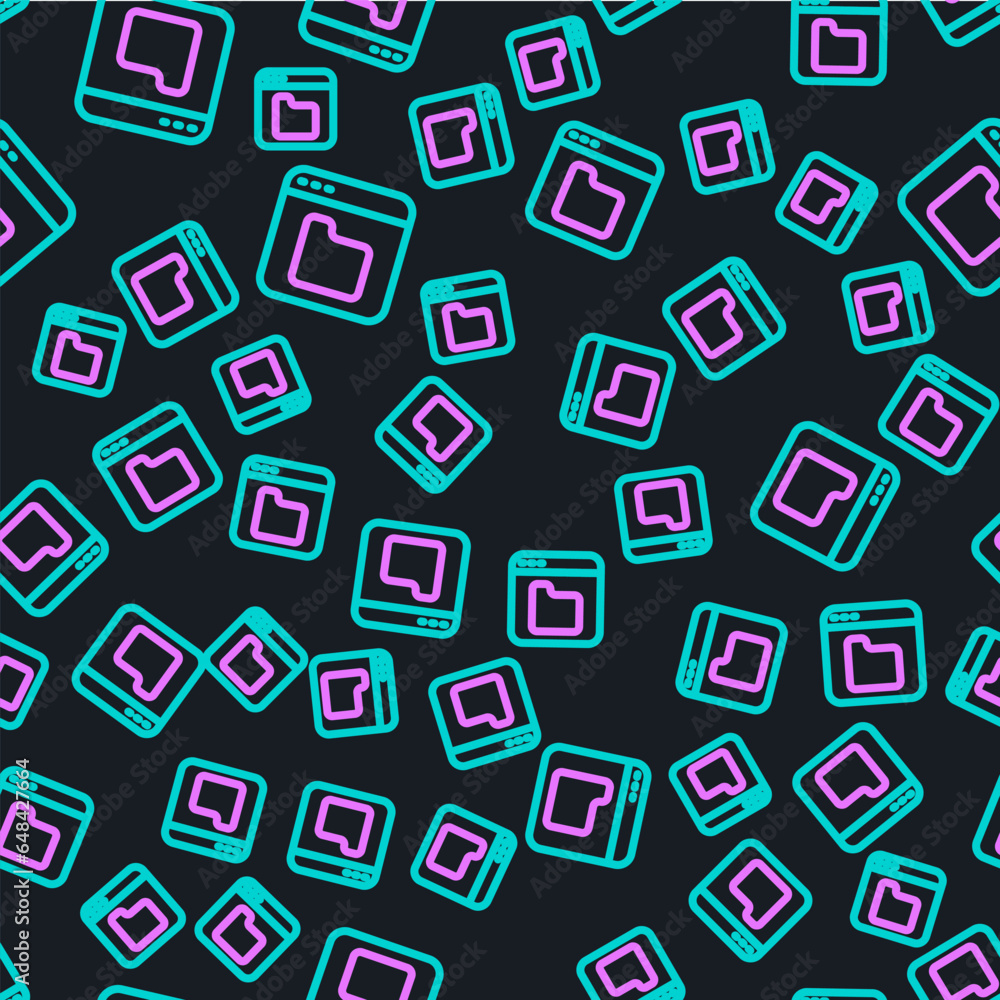 Poster line browser files icon isolated seamless pattern on black background. vector