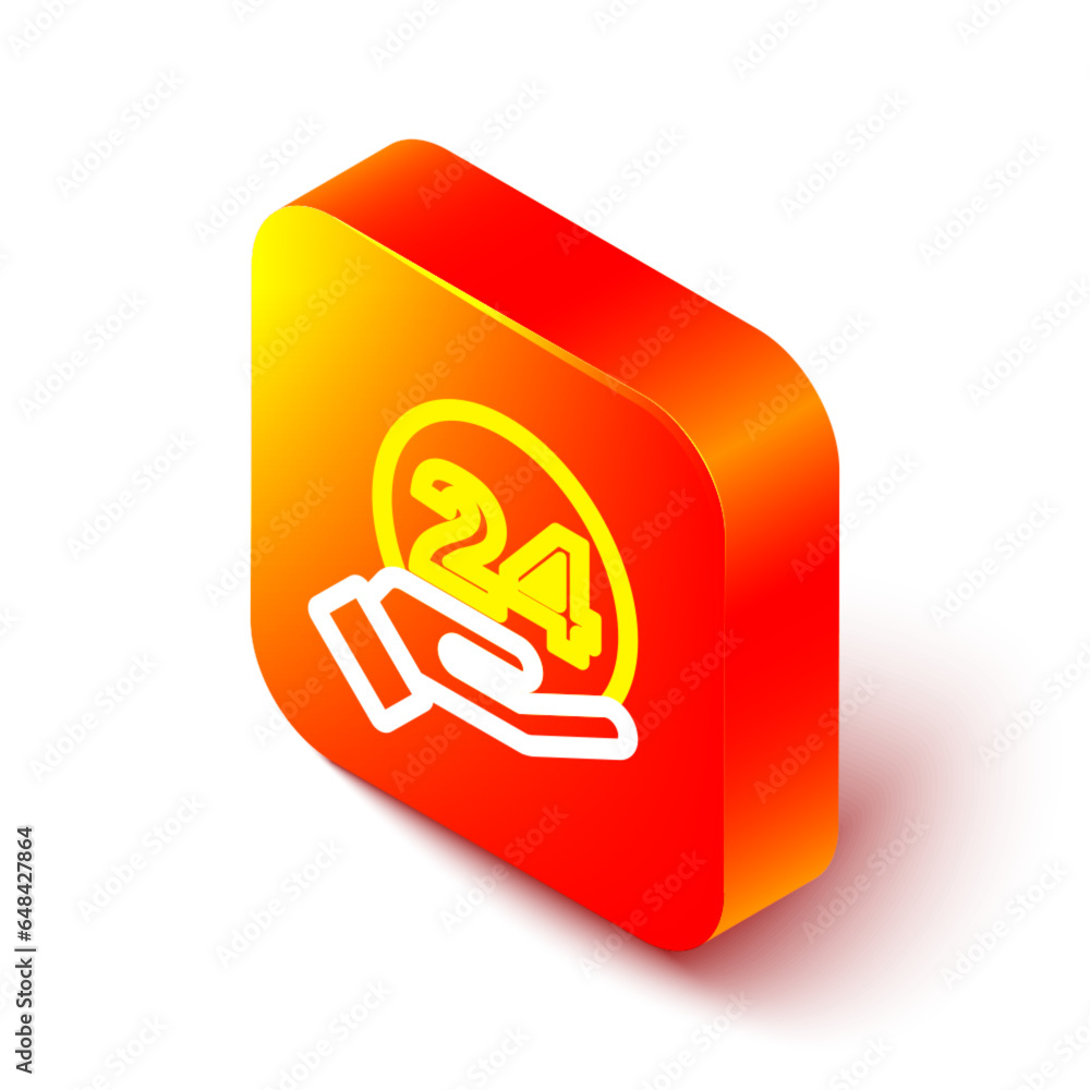 Poster isometric line telephone 24 hours support icon isolated on white background. all-day customer suppor