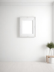 Interior with picture frame mockup, 3d render illustration design.