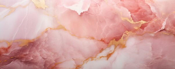 Rosy, pink and subtle gold marble texture banner background. 