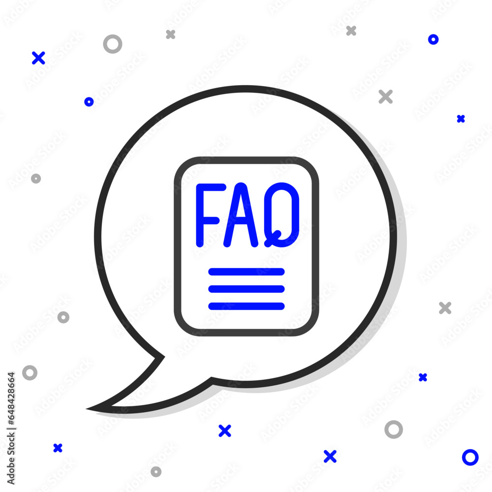 Poster line speech bubble with text faq information icon isolated on white background. circle button with t