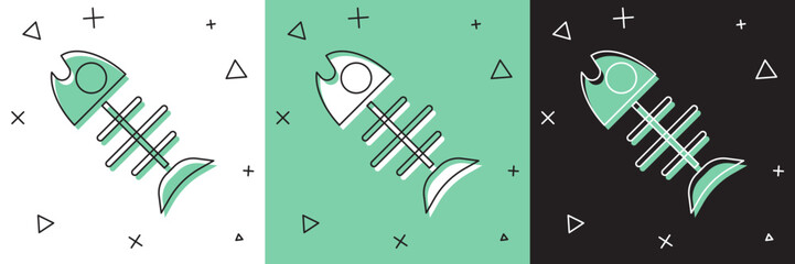 Set Dead fish icon isolated on white and green, black background. Vector