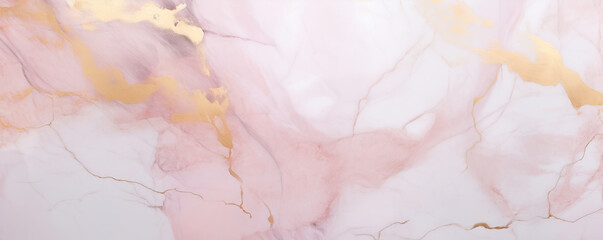 Obraz na płótnie Canvas Baby pink marble background banner with gold highlights.