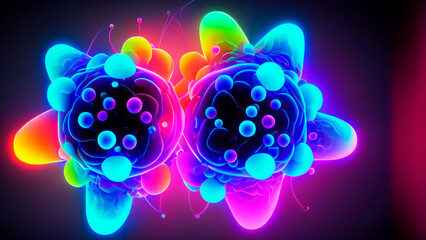 glowing cells atoms neurons bacteria in flourecent lights with dark background
