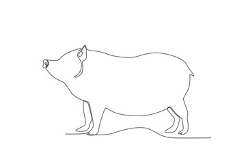 Single one line drawing of a pig. Continuous line draw design graphic vector illustration.

