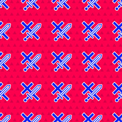 Blue Crusade icon isolated seamless pattern on red background. Vector