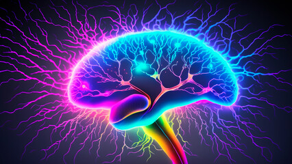 glowing neurons cell atoms in brain