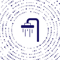Blue Shower head with water drops flowing icon isolated on white background. Abstract circle random dots. Vector