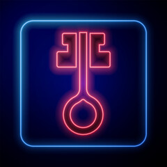 Glowing neon Old magic key icon isolated on black background. Vector