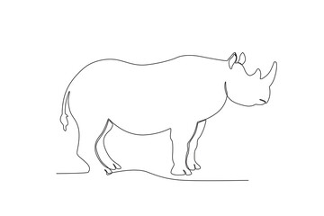 Single one line drawing of a rhinoceros. Continuous line draw design graphic vector illustration.
