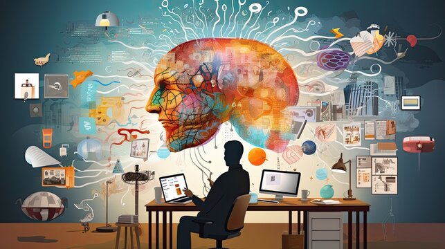 Creative business brainstorming illustration and ideating for innovative projects.