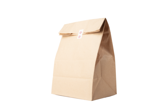 take away bag isolated, cardboard craft sack, school breakfast, recyclable package