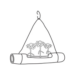 Hanging flower pot drawing on white background. 