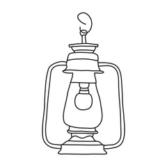 Old vintage lamp outline drawing on white. 
